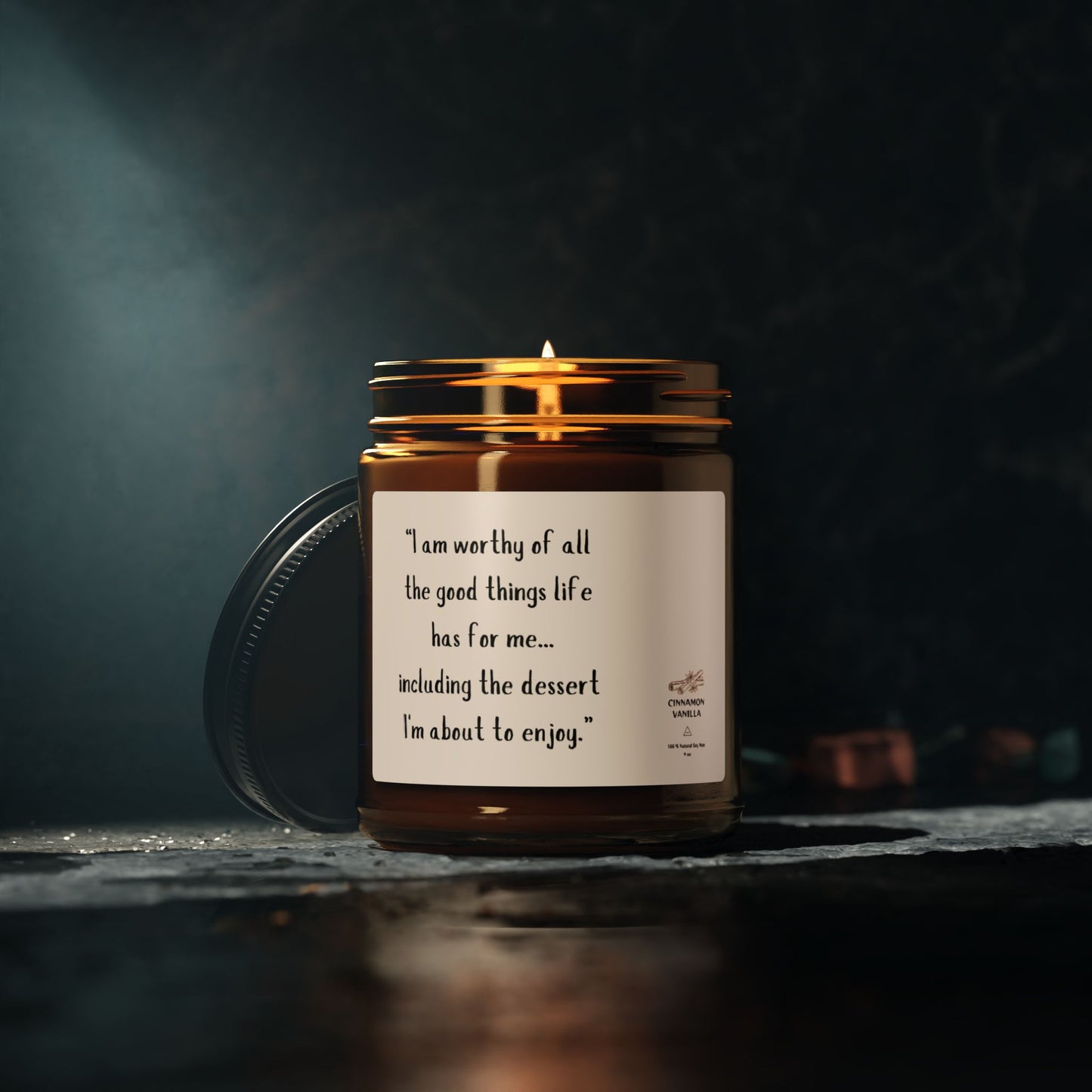 Cinnamon Vanilla Scented Candle | "I Am Worthy" Mantra Candle for Cozy Self-Care