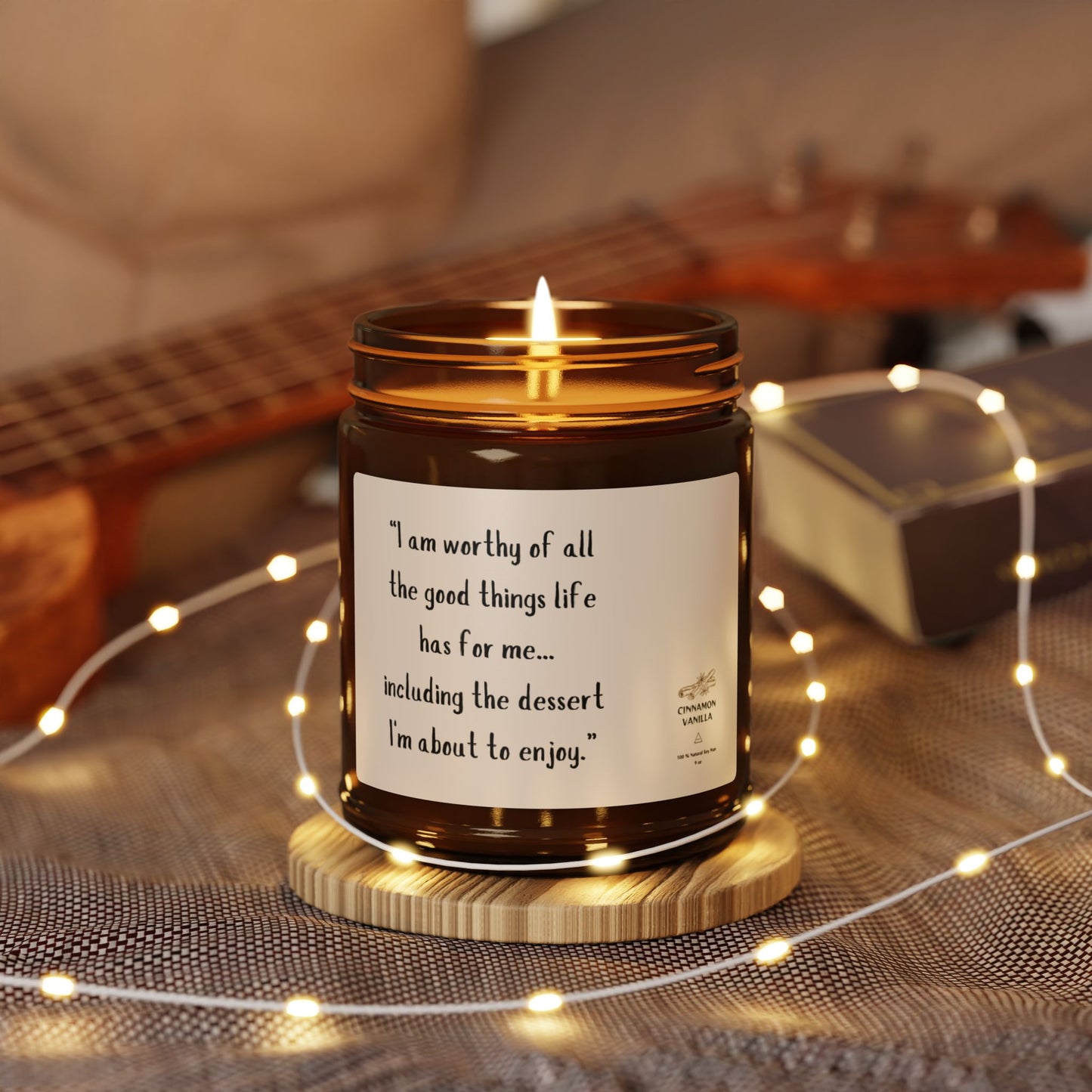 Cinnamon Vanilla Scented Candle | "I Am Worthy" Mantra Candle for Cozy Self-Care