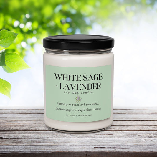 White Sage + Lavender Scented Soy Candle ⎜ Cleanse Your Space (and Your Aura)