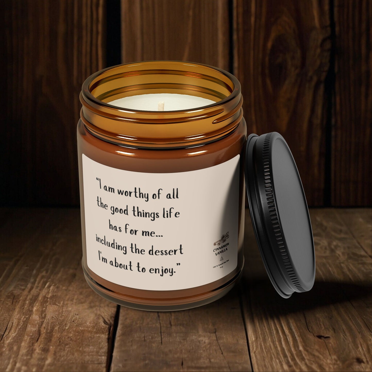 Cinnamon Vanilla Scented Candle | "I Am Worthy" Mantra Candle for Cozy Self-Care