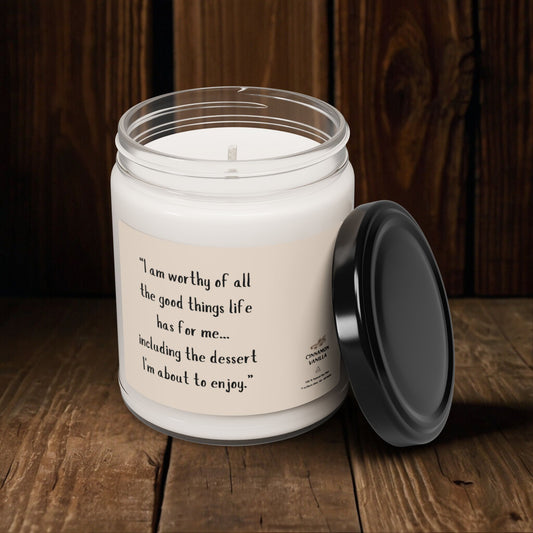 Cinnamon Vanilla Scented Candle | "I Am Worthy" Mantra