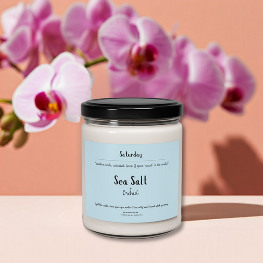 Sea Salt + Orchid Scented Soy Candle | Saturday’s Couchside Getaway