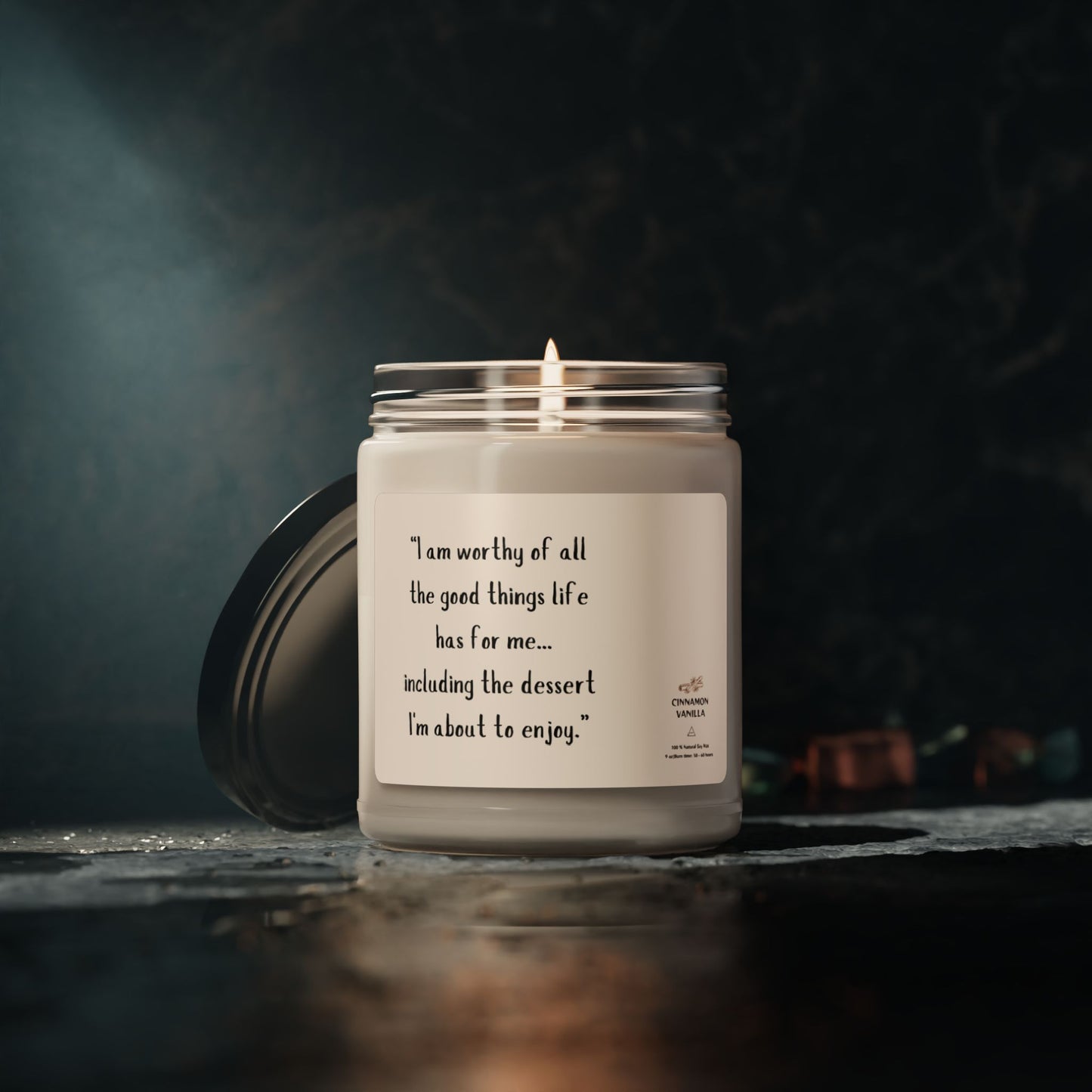 Cinnamon Vanilla Scented Candle | "I Am Worthy" Mantra