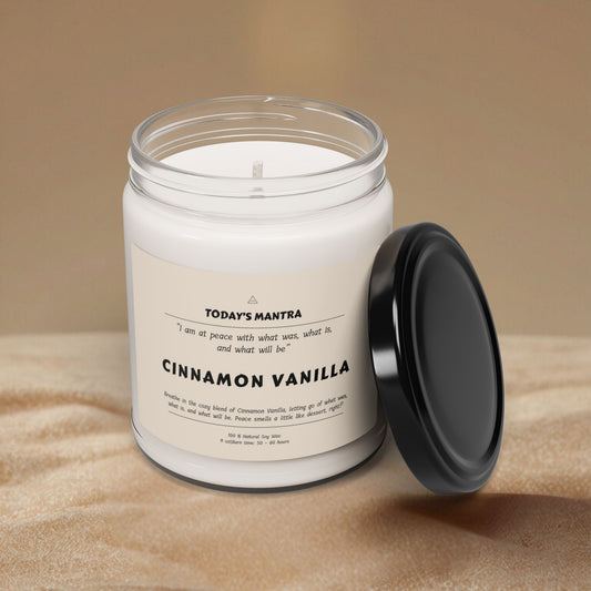 Cinnamon Vanilla Scented Soy Candle|"At Peace" Mantra